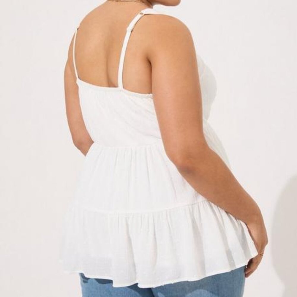 Swiss Dot Washable Gauze Tiered Pin Tuck Tank white